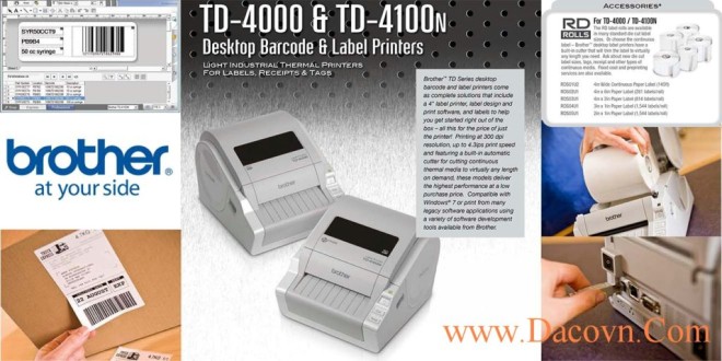 Máy In Nhãn Mã Vạch Q-Barcode Tem Nhãn Giấy Brother TD-4000, TD-4100N Khổ Nhãn Tới 102mm