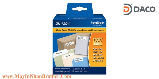 DK-1204 Nhãn giấy Brother DK1204 Nhãn Địa Chỉ  17mm x 54mm, 400 miếng, Chữ Đen, Nền Trắng