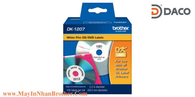 DK-1207 Nhãn giấy Brother DK1207 Nhãn CD/DVD CDRom 58mm, 100 miếng, Chữ Đen, Nền Trắng