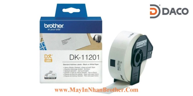 DK-11201 Nhãn giấy Brother DK11201, 29x90mm, 400 miếng, Chữ Đen Nền Trắng