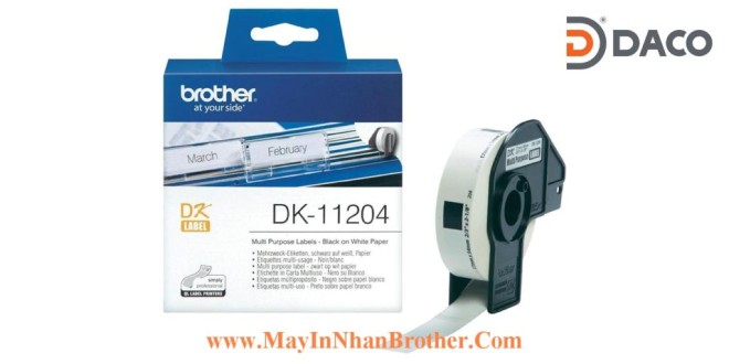 DK-11204 Nhãn giấy Brother DK11204, 17x54mm, 400 miếng, Chữ Đen Nền Trắng
