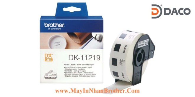 DK-11219 Nhãn giấy Brother DK11219, Tròn 12mm, 1200 miếng, Chữ Đen Nền Trắng