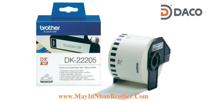 DK-22205 Nhãn giấy Brother DK22205, 62mm x 30.48m, Chữ Đen Nền Trắng